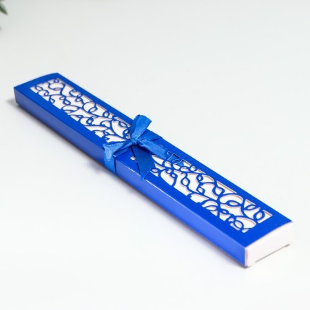 Fan bamboo, textiles h = 21 cm "monocet" in the box, blue-8