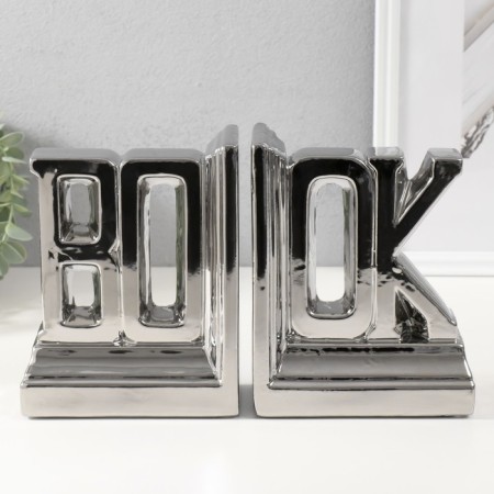 Book holders Ceramics "Inscription - Book" Set 2 pcs silver 28x7x17.5 cm