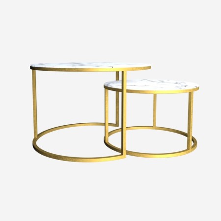 Tables Journal Loft DQ No. 2 Duae (set), D605 (475), H420 (320), f/n white marble, m/c gold 1-4