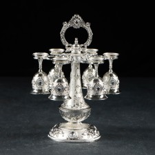 Drinking drink on the stand “Marena”: 6 glasses 30 ml, silver color