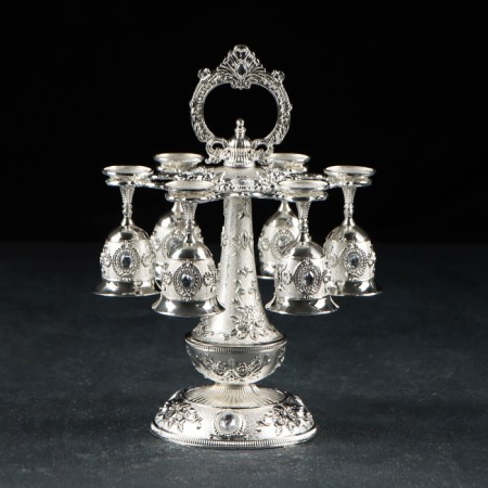 Drinking drink on the stand “Marena”: 6 glasses 30 ml, silver color