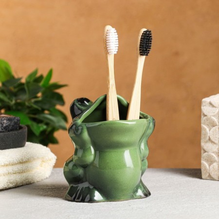 A glass under the toothbrush "Frog"-1