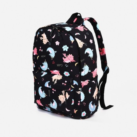 School backpack of textiles with lightning, external pocket, black color-2
