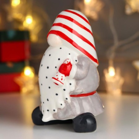 Souvenir Ceramics "Santa Claus, gray caftan, striped cap, with a bell" 15x11x9.5 cm-2