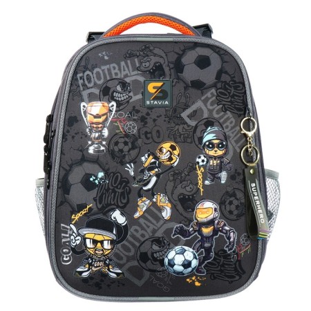 School backpack 38 x 30 x 16 cm, ergonomic back, Stavia "Football", gray-2