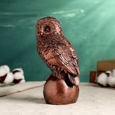 Figure "Owl on the ball" aged copper 19x9x8cm-4
