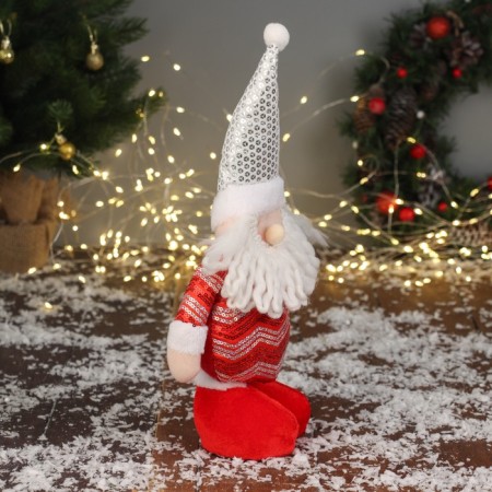 Soft toy "Santa Claus in a shiny suit" 35x16 cm, red-white-1