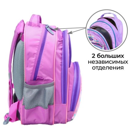 School backpack, 36 x 23 x 13 cm, ergonomic back, calligrata n "owl", lilac-3