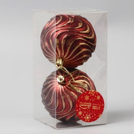 Set of balls plastic D-8 cm, 2 pcs "Shirin" wave, burgundy-gold-1