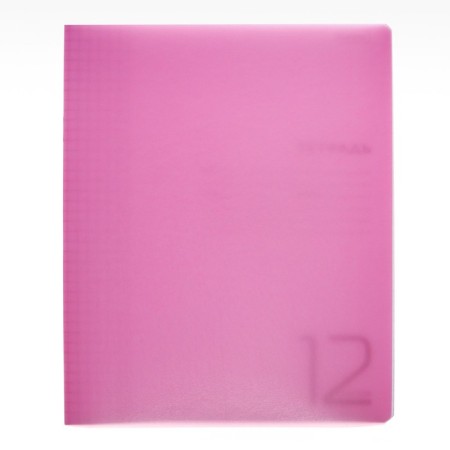 Notebook 12 sheets in a pink cage, plastic cover, block 65 g/m2