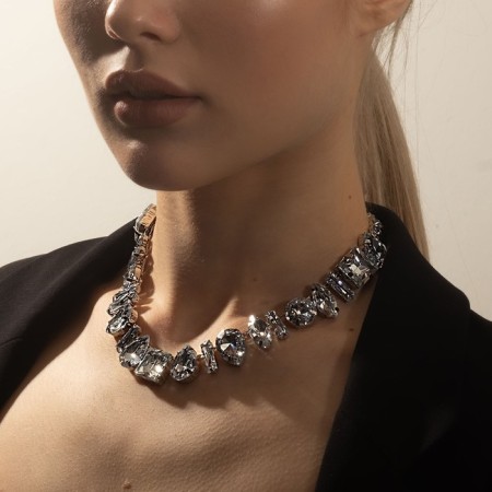 The necklace "Jewelry" geometry, white color in silver, 32 cm-2