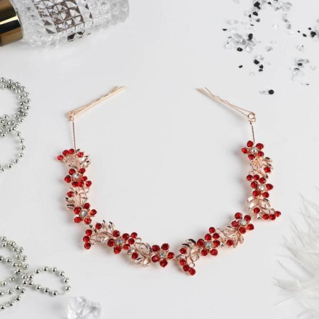 Suzanne hair accessory red flowers, 23 cm, gold