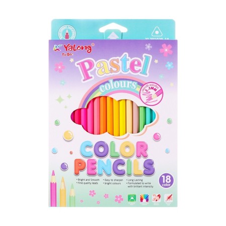 Pencils 18 colors in a plastic box, triangular, wooden, pastel mix-5