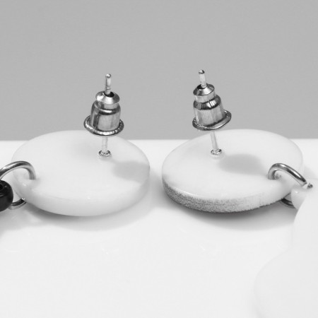 Earrings Acrylic "yin-yang" fish, black and white color in silver-2