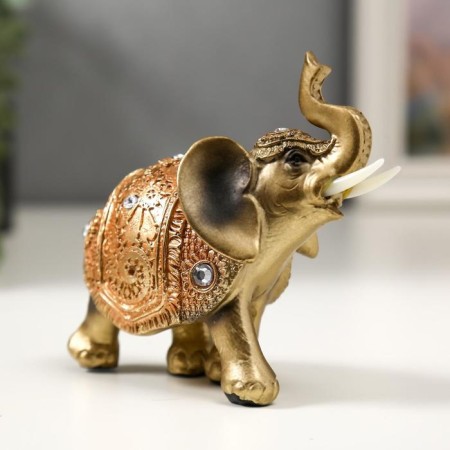 Polystone souvenir "Elephant in the Golden Popone with crystals" 10.5x11x4.5 cm-2