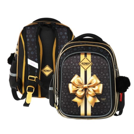 School backpack 40x33x15cm, ergonomic back, Across 410, black/gold