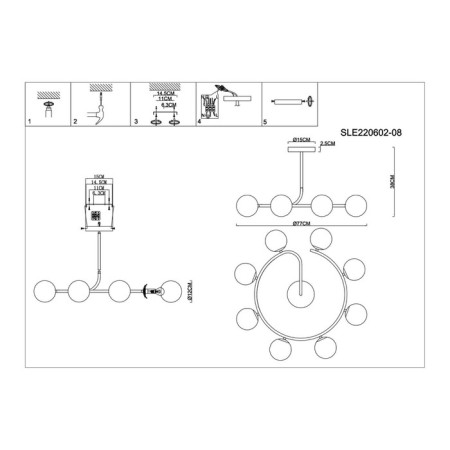 Ceiling EVOLUCE lamp. Sle220602-08. Calabria. 8x40 watts, E14, 77x77x38.5 cm, golden color-5