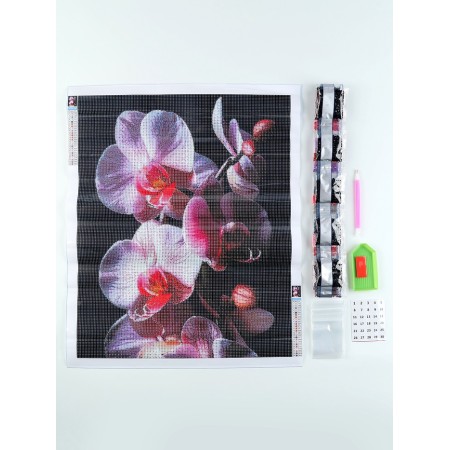 Diamond mosaic with full filling on the canch of "Orchids", 40 x 50 cm-1