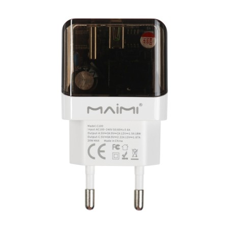 Network charger MAIMI C100, USB, 3 A, Type-C, 3 A, 20 W, PD, translucent-4
