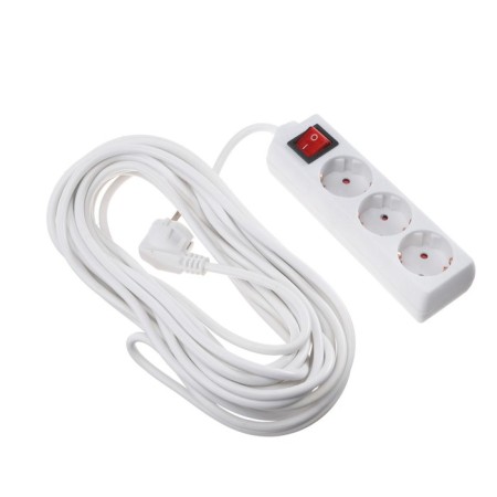 Extension cord Luazon Lighting, 3 sockets, 10 m, 6 A, 1300 W, 3x0.75 mm2, s/k, with off., B-1