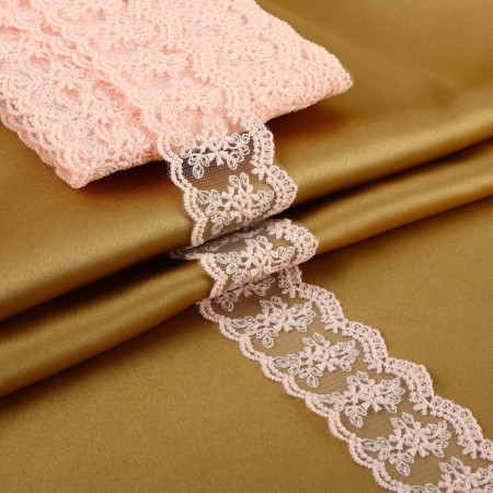 Lace on a grid, 55 mm × 9 ± 0.5 m, pink color