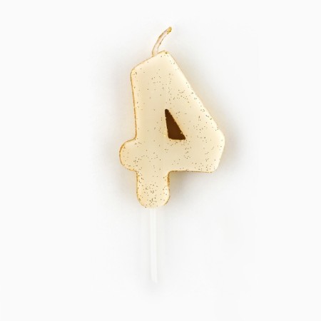 A candle for a cake, a number, shiny "4", gold, 4 x 10 cm.-3
