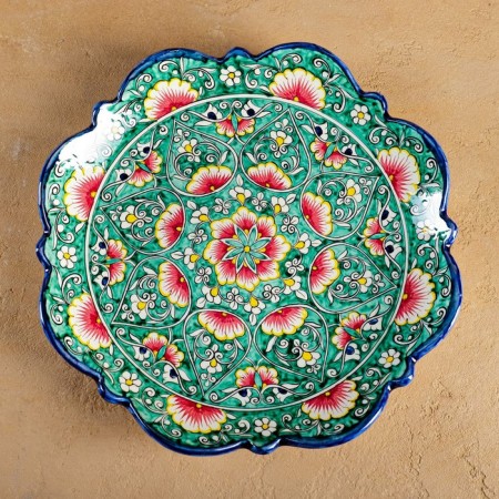 Largan Rishtan ceramics "Flowers", 32 cm, green, corrugated-4