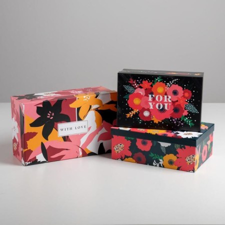 A set of boxes 3 in 1, gift packaging, “Flower”, 26 x 17 x 10–32.5 x 20 x 12.5 cm