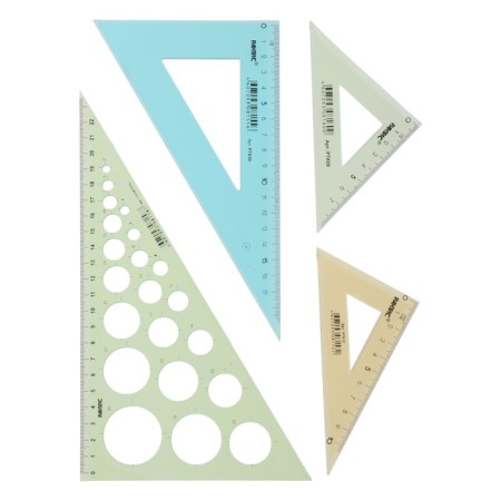 Set of triangles 4 pcs. Calligrata Katet 9/12/20/25 cm, with circles, transparent, color 1034523-2