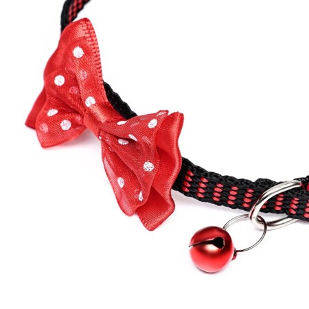 Textile collar with bow and tambourine, 30 x 1 cm, red-3