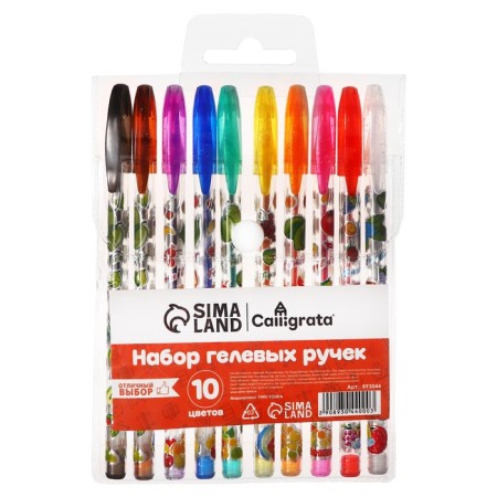 A set of gel pens, 10 colors, metallic, a body with a pattern, in a blister on a button-9