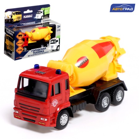 Metal truck "KAMAZ. Concrete mixer ", 1:54, inertial, yellow color
