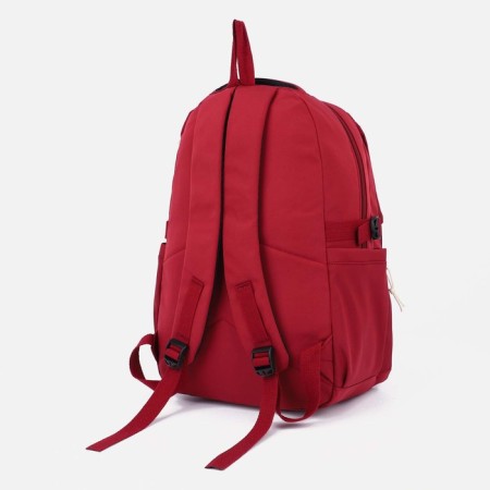 A backpack with a zipper, 4 outer pockets, red color-3