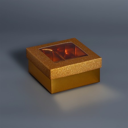 Box for 4 sweets gold glitter, 8.5 x 8.5 x 4 cm. Confectionery packaging-1