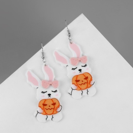 Acryl Earrings "Bunny" with pumpkins, colored in silver-1