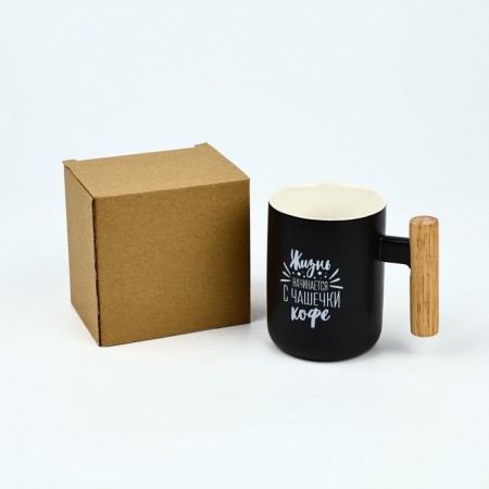 Ceramic mug “Life begins with a cup of coffee”, 400 ml, black color-4
