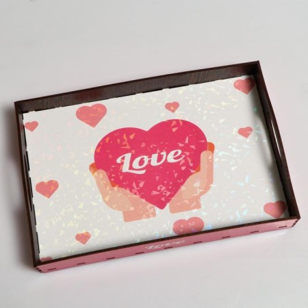 Tray with handles "Love, heart", wooden, 30x20x4.5cm-1