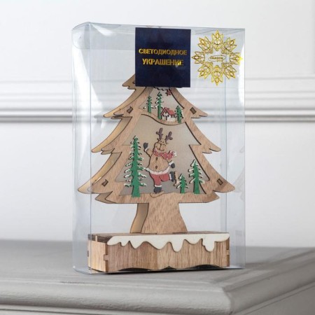 LED figure "Christmas tree with a deer" 12 × 20 × 5 cm, wood, batteries AAAX2 (not complete), glow warm white-2