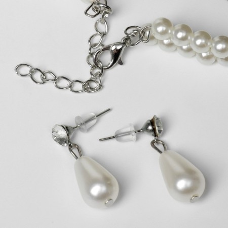 Set 2 objects: earrings, lady's necklace dazzling, white color in silver, 45 cm-1