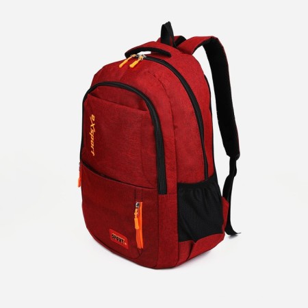 Men's backpack on a zipper, 2 external pockets, red color-2