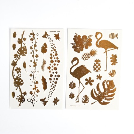 Children's tattoos-transfers, 10 × 15 cm, set 2 sheets, gold, “flamingos”-1