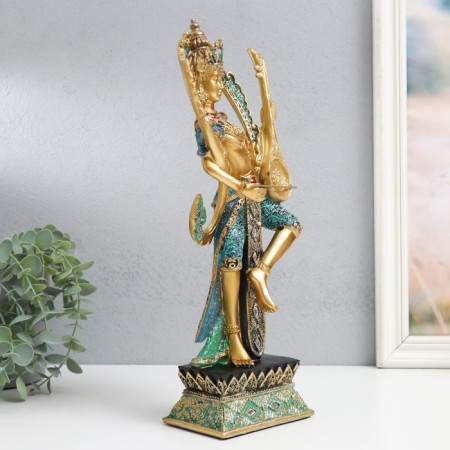 Polystone souvenir "Dancing deity with a musical instrument" blue-gold 13x9x34 cm-1