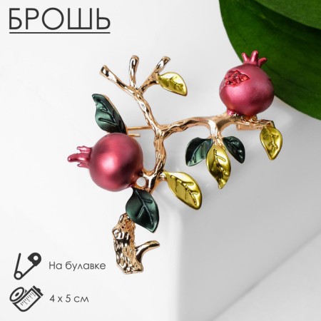 Brooch "Pomegranate Branch", red-green color in gold