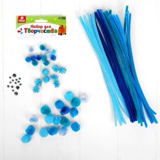 Set for creativity from wire with pile, pompons, eyes No. 5, blue color