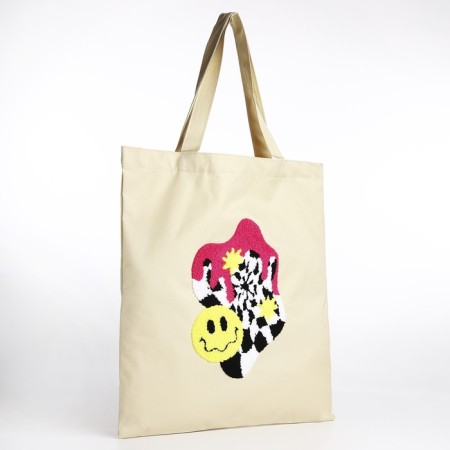 Textile choper with embroidery Smile, 40x35 cm, beige color-2