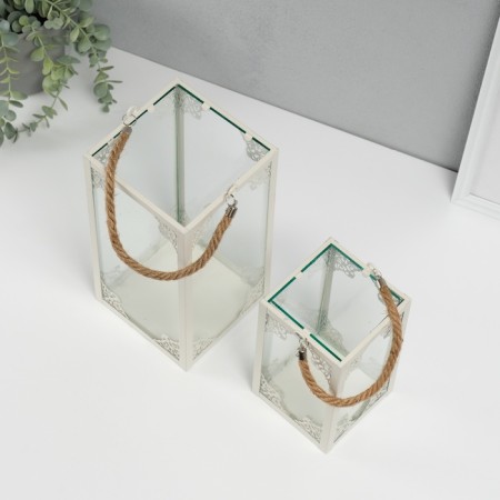 Climber Metal, glass flashlight "openwork corners" White set 2 pcs 26.5x14x14 cm-4