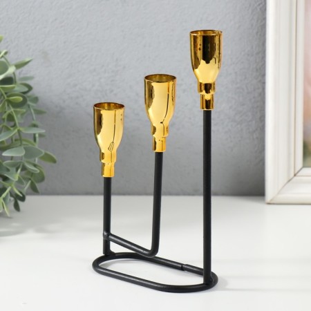 Summary Metal for 3 candles "Athena" black with gold 13x5.8x22.2 cm-3
