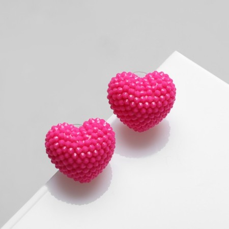 Earrings plastic "Caramel" heart, bright pink color