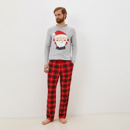 Pajama New Year's male KAFTAN "Santa", red/gray color, size 54