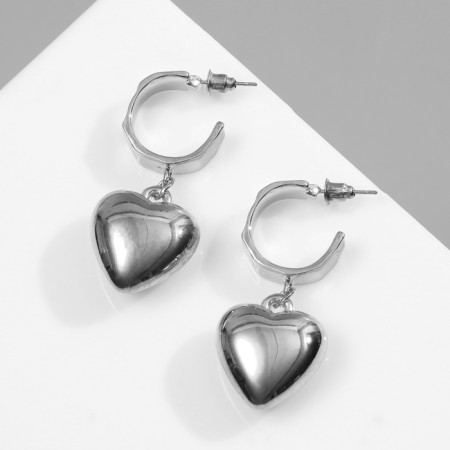 Earrings plastic "heart" voluminous, silver color-1